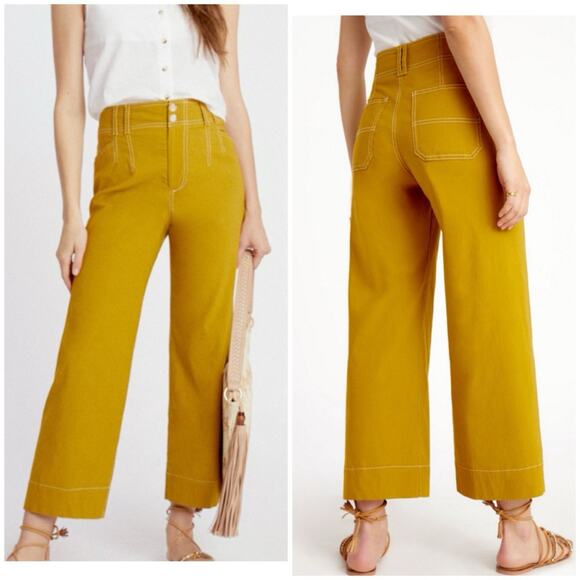 Anthropologie Pants - Anthropologie Maeve 32 Mustard Golden Yellow Wide Leg Crop Pants High Rise